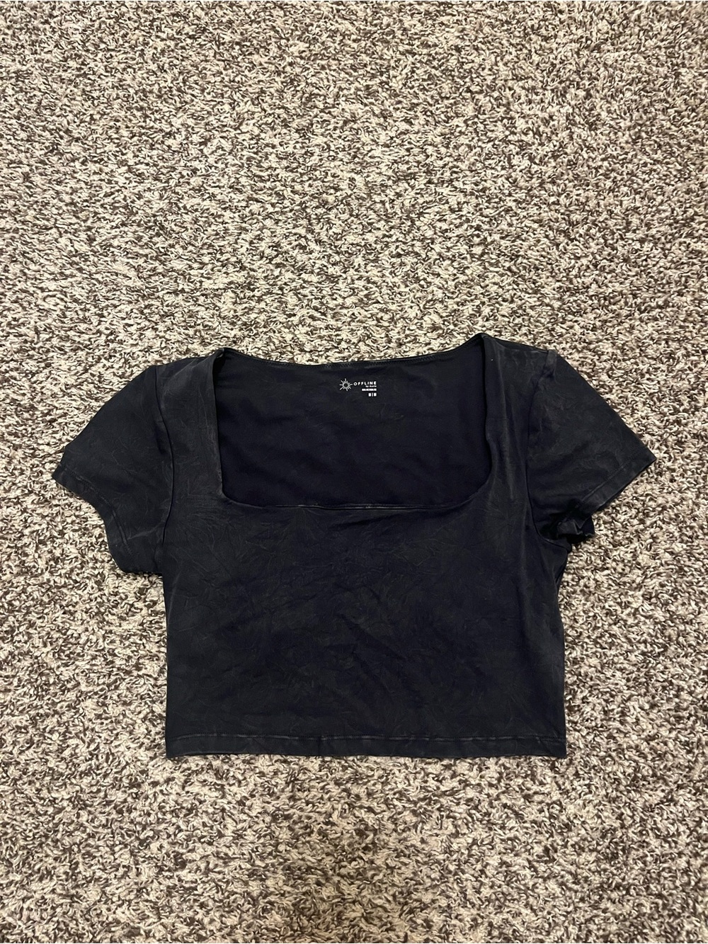 Offline by aerie Real Me Square Neck Crop Top in Washed Black